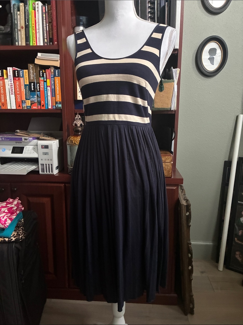 J. Crew Navy and Cream Striped Sleeveless Maxi Dress